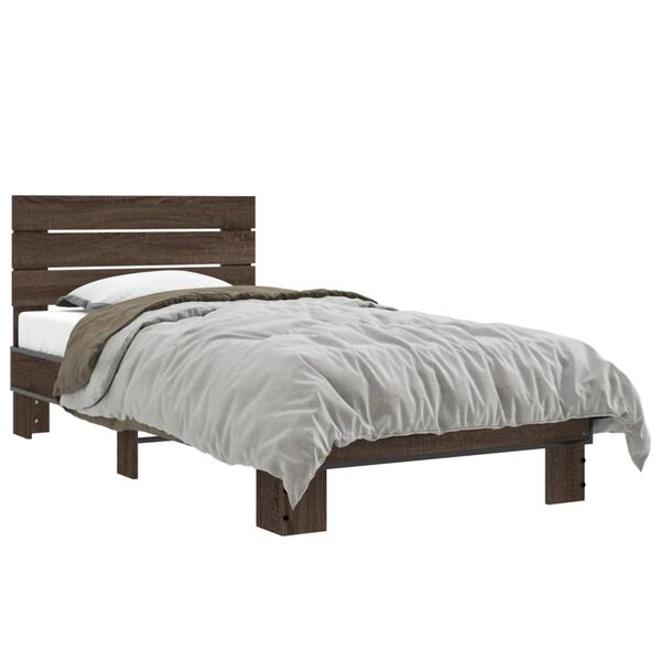 vidaXL Estructura cama madera ingenier&iacute;a metal marr&oacute;n roble 90x190 cm