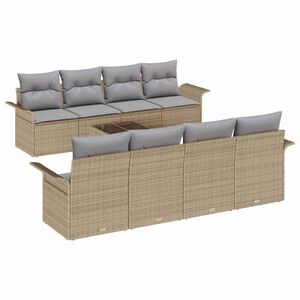 vidaXL Conjunto de sof&aacute; de jard&iacute;n 9 pcs Beige Polirat&aacute;n