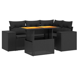 vidaXL Set de muebles de jard&iacute;n 5 pzas y cojines rat&aacute;n sint&eacute;tico negro