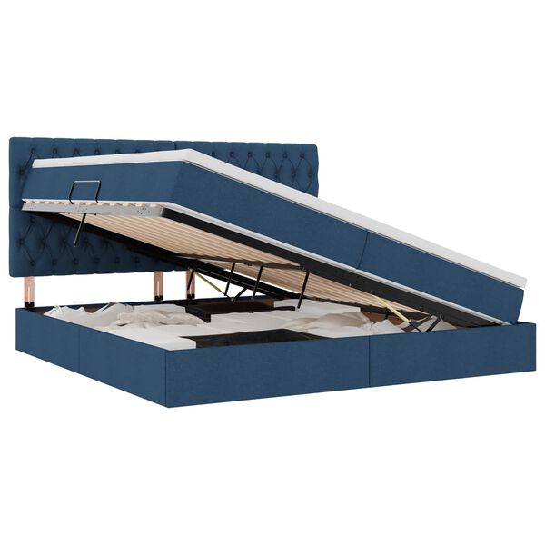 vidaXL Cama con almacenamiento y LED Azul 200 x 200 cm Poli&eacute;ster