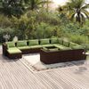 vidaXL Set muebles de jard&iacute;n 11 pzas y cojines rat&aacute;n sint&eacute;tico marr&oacute;n