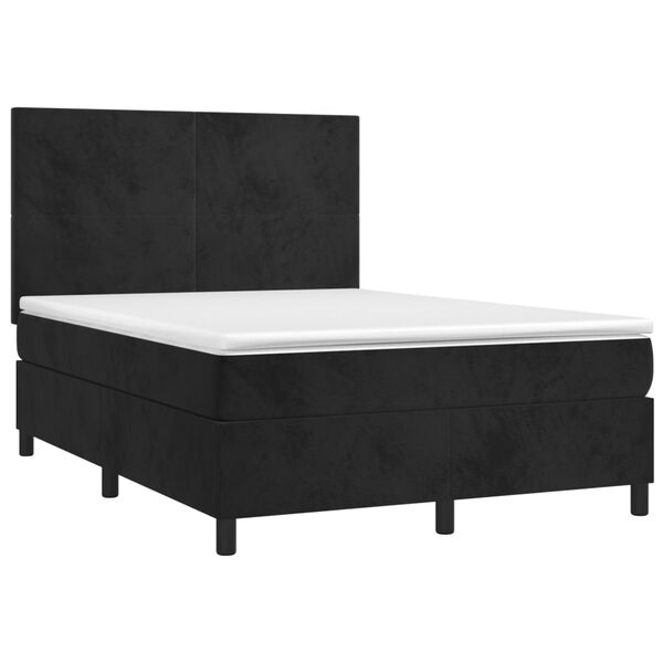 vidaXL Cama box spring colch&oacute;n y LED terciopelo negro 140x190 cm