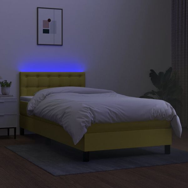 vidaXL Cama box spring colch&oacute;n y luces LED tela verde 90x190 cm