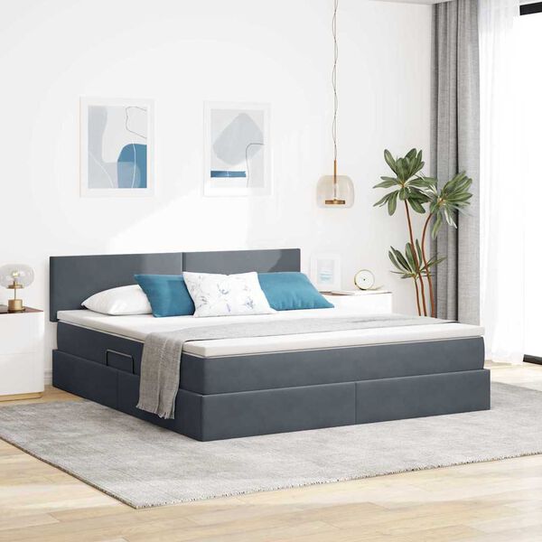 vidaXL Cama con almacenamiento y LED con LED Gris oscuro 180 x 200 cm