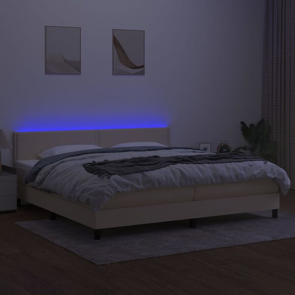 vidaXL Cama box spring colch&oacute;n y luces LED tela crema 200x200 cm