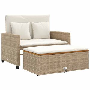 vidaXL Sof&aacute; de jard&iacute;n con cojines 2 plazas rat&aacute;n y madera acacia beige