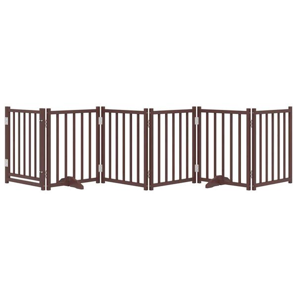 vidaXL Puerta de perros plegable 6 paneles madera abeto marr&oacute;n 300 cm