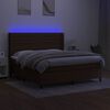 vidaXL Cama box spring colch&oacute;n luces LED tela marr&oacute;n oscuro 180x200cm