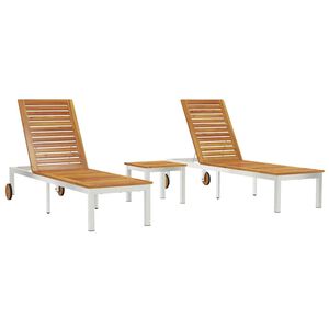 vidaXL Tumbonas 2 piezas con mesa 2-persona 3 pcs Marrón Acacia maciza