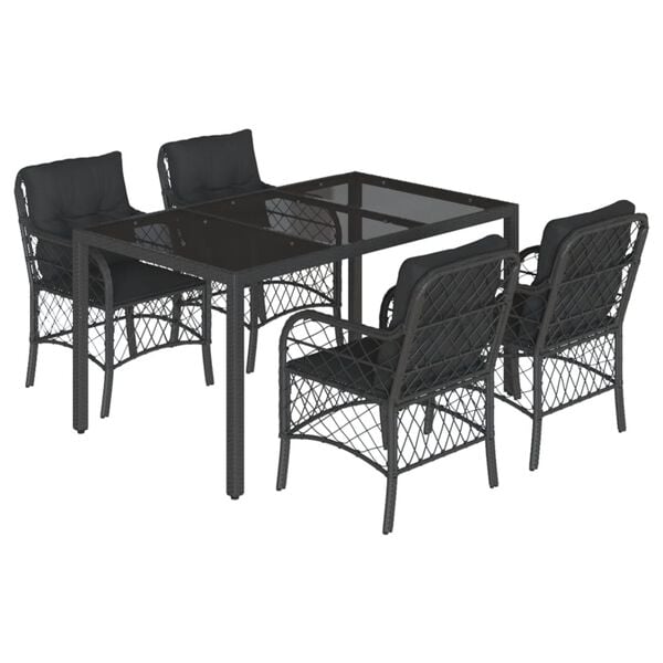 vidaXL Set de muebles jard&iacute;n 5 pzas con cojines rat&aacute;n sint&eacute;tico negro