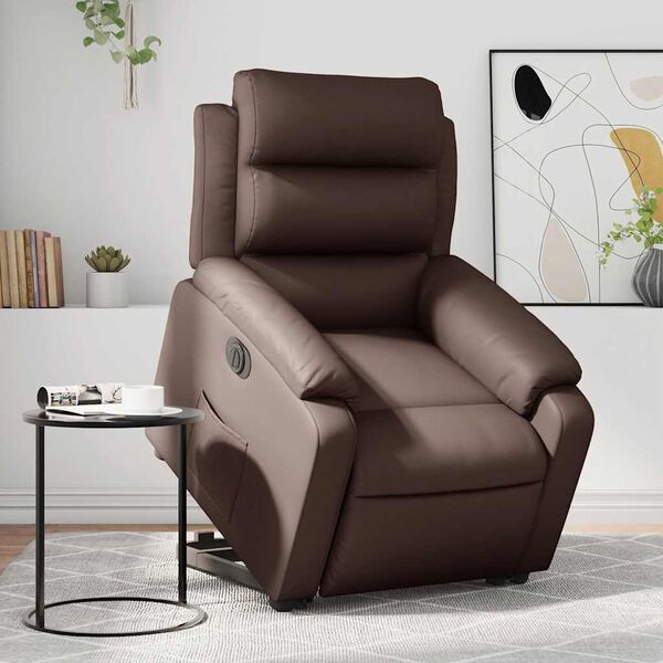 vidaXL Sill&oacute;n reclinable elevable el&eacute;ctrico de cuero sint&eacute;tico marr&oacute;n
