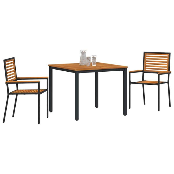 vidaXL Conjunto de Comedor de Jard&iacute;n 3 pcs Negro y Madera
