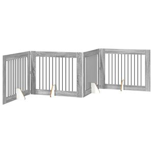 vidaXL Puerta para perros plegable con soportes 4 uds. Sonoma gris