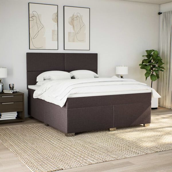 vidaXL Cama box spring con colch&oacute;n tela marr&oacute;n oscuro 180x200 cm