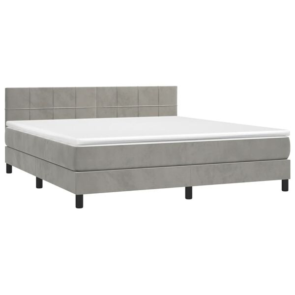 vidaXL Cama box spring colch&oacute;n y LED terciopelo gris claro 160x200 cm