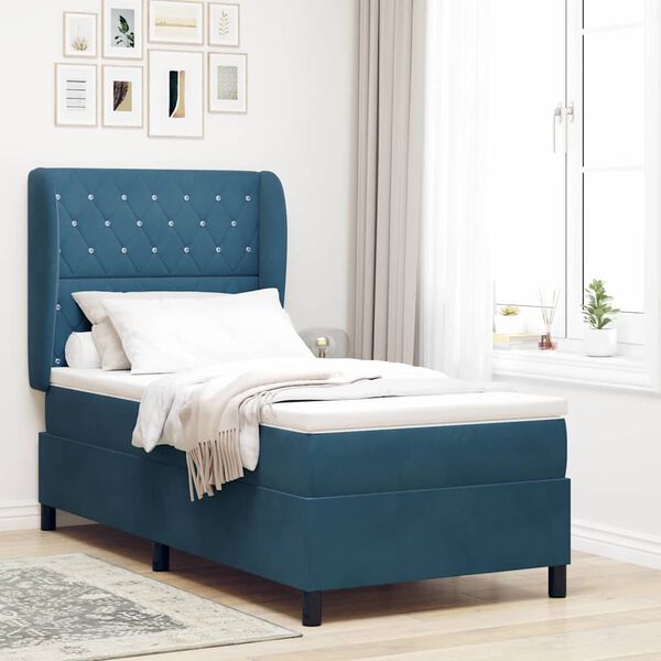 vidaXL Cama tipo Box Spring Azul Oscuro 190 x 90 cm Terciopelo