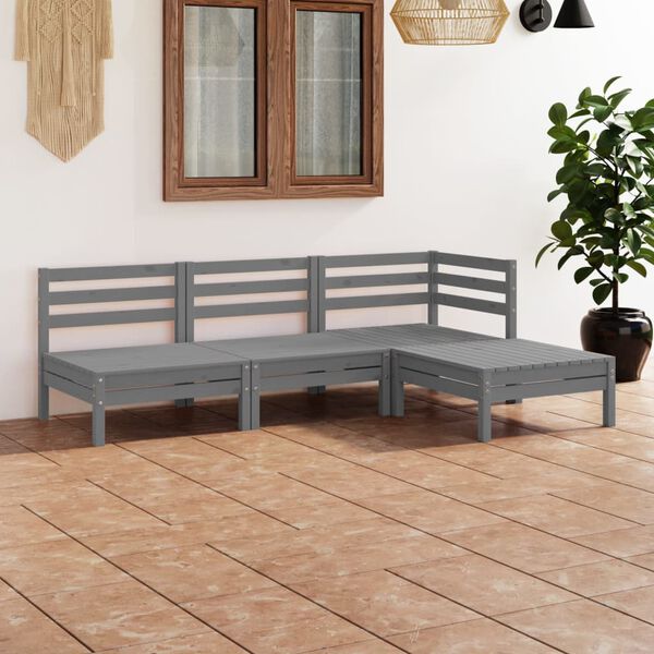 vidaXL Juego de muebles de jardín 4 piezas madera maciza de pino gris