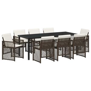 vidaXL Conjunto de Comedor de Jard&iacute;n 9 pcs Marr&oacute;n rat&aacute;n sint&eacute;tico