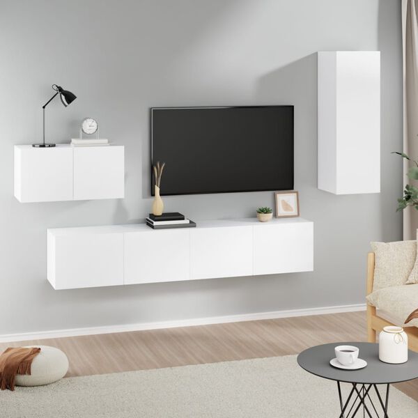vidaXL Set de muebles para TV 4 piezas madera contrachapada blanco