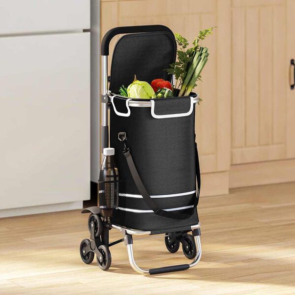 vidaXL Carro de compras Negro 47 x 39 x 100,5 cm Tela Oxford
