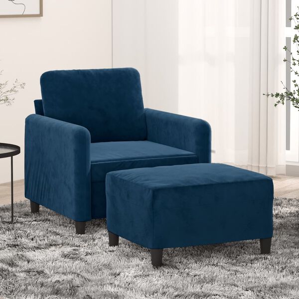 vidaXL Sill&oacute;n con taburete terciopelo azul 60 cm