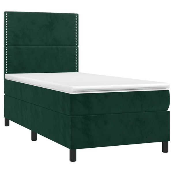vidaXL Cama box spring colch&oacute;n y LED terciopelo verde oscuro 100x200cm