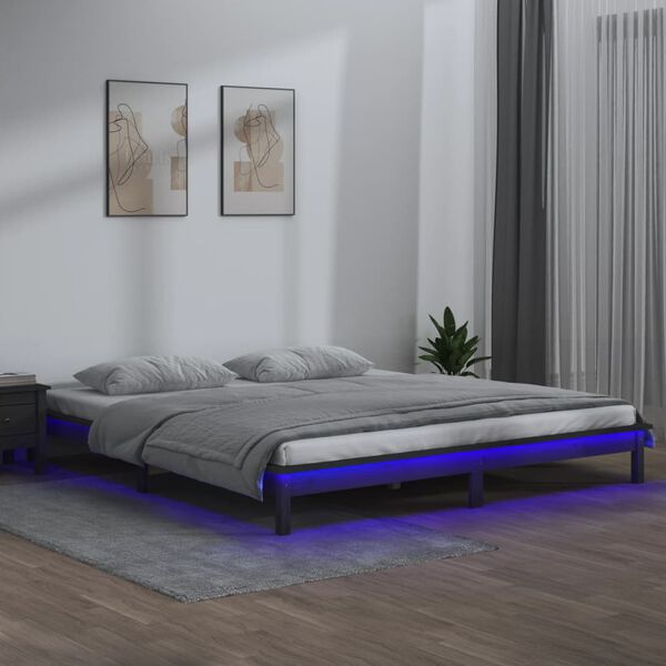vidaXL Estructura de cama con LED madera maciza gris 120x200 cm