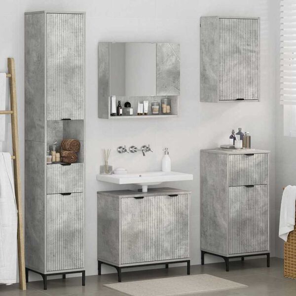 vidaXL Juego de muebles de ba&ntilde;o Gris Concreto Madera Compuesta, Metal