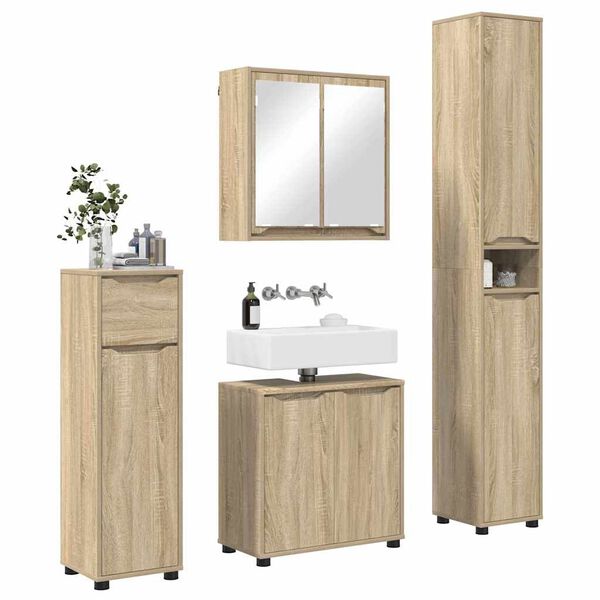 vidaXL Juego de muebles de ba&ntilde;o con caj&oacute;n con rueda 4 pcs Roble Sonoma