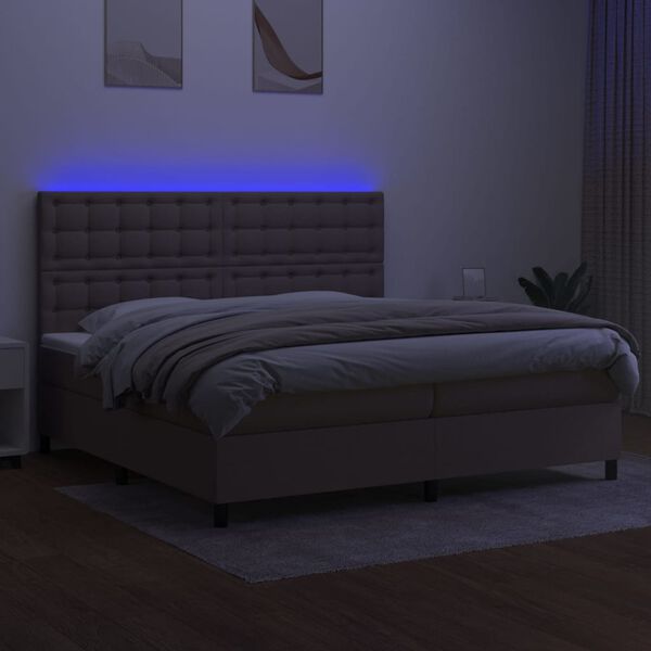 vidaXL Cama box spring colch&oacute;n y luces LED tela gris taupe 200x200 cm
