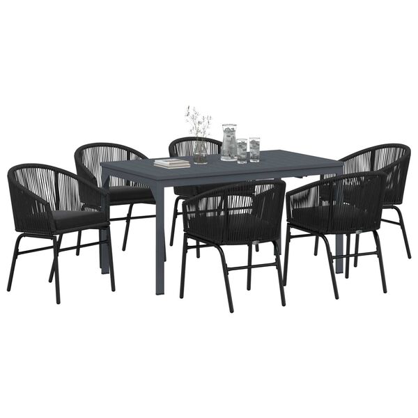 vidaXL Conjunto de Comedor de Jard&iacute;n 7 pcs Negro rat&aacute;n sint&eacute;tico