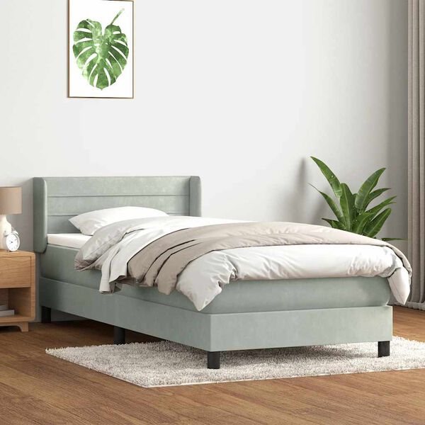 vidaXL Cama box spring con colch&oacute;n terciopelo gris claro 80x220 cm
