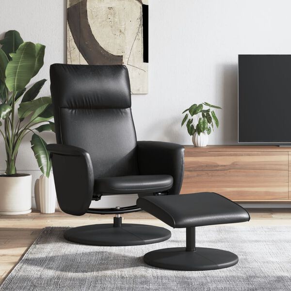 vidaXL Sill&oacute;n reclinable con reposapi&eacute;s cuero sint&eacute;tico negro
