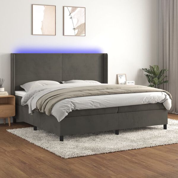vidaXL Cama box spring colch&oacute;n y LED terciopelo gris oscuro 200x200 cm
