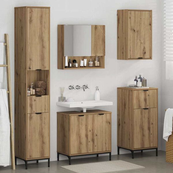 vidaXL Juego de muebles de ba&ntilde;o con caj&oacute;n con puerta Roble artesanal