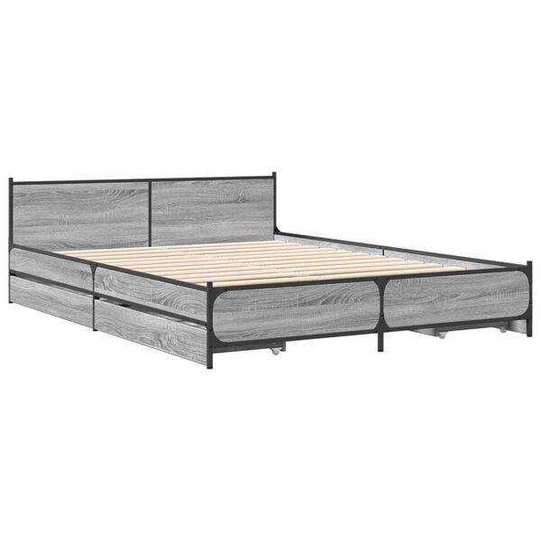 vidaXL Cama con cajones madera ingenier&iacute;a gris Sonoma 120x190 cm