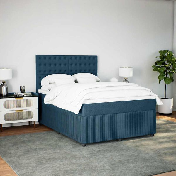vidaXL Cama box spring con colch&oacute;n terciopelo azul oscuro 140x190 cm