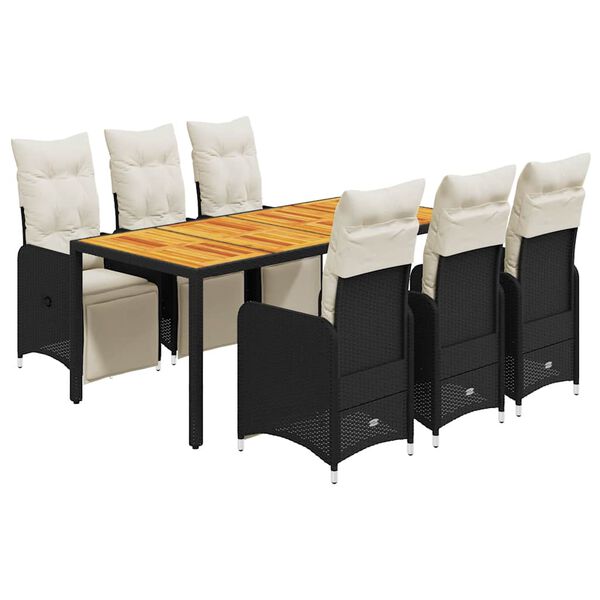 vidaXL Set de mesa y sillas de jard&iacute;n 7 pzas y cojines rat&aacute;n PE negro