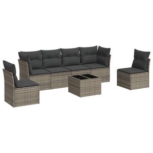 vidaXL Set de sof&aacute;s de jard&iacute;n 7 piezas con cojines rat&aacute;n PE gris