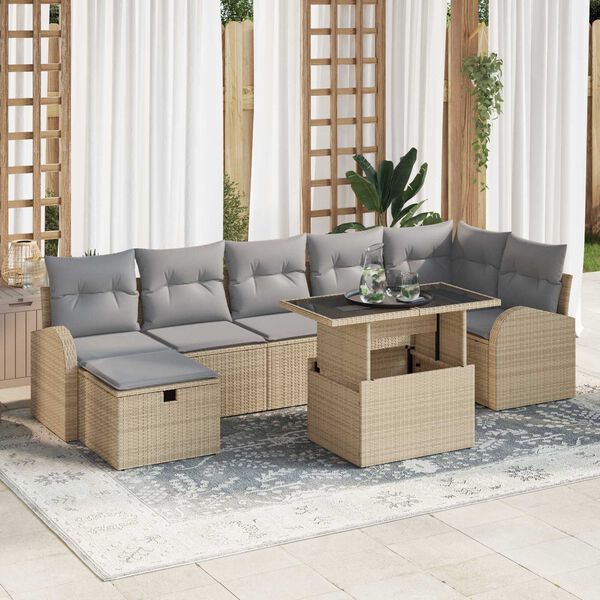 vidaXL Conjunto de sof&aacute; de jard&iacute;n con coj&iacute;n 8 pcs Beige Polirat&aacute;n
