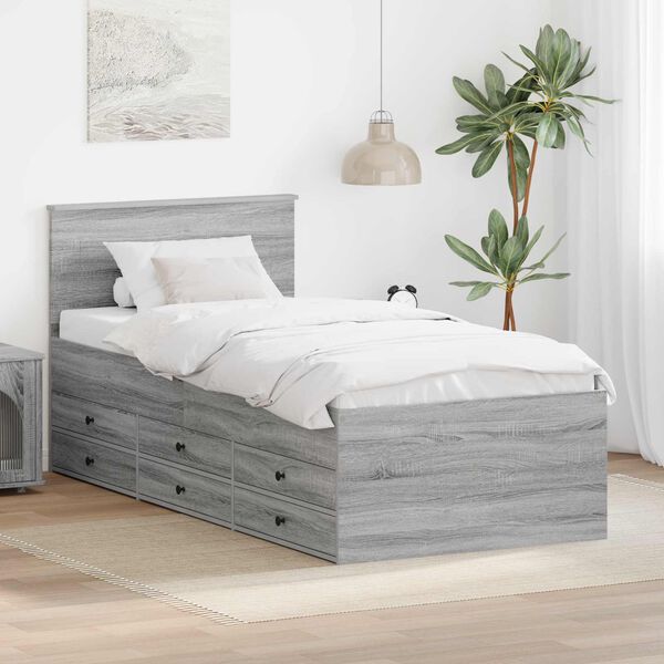 vidaXL Sof&aacute; cama Sonoma Gris y Negro 90 x 200 cm Madera de ingenier&iacute;a