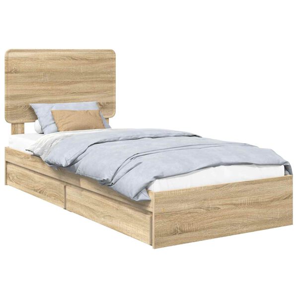 vidaXL Cama con almacenamiento con cabecera Roble Sonoma 90 x 200 cm