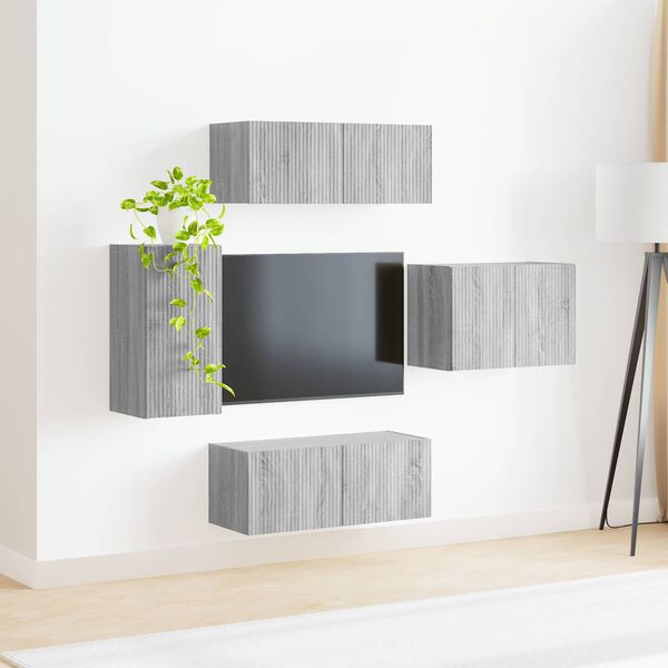vidaXL Conjunto de mueble para TV de pared 4 pcs Gris Sonoma