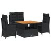 vidaXL Juego comedor jard&iacute;n 4 piezas con cojines rat&aacute;n sint&eacute;tico negro