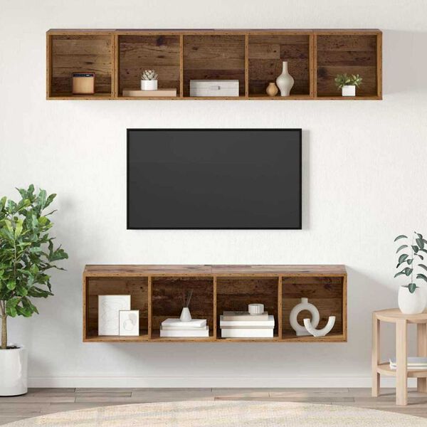 vidaXL Conjunto de mueble de TV Montaje en la pared 4 pcs Madera Vieja