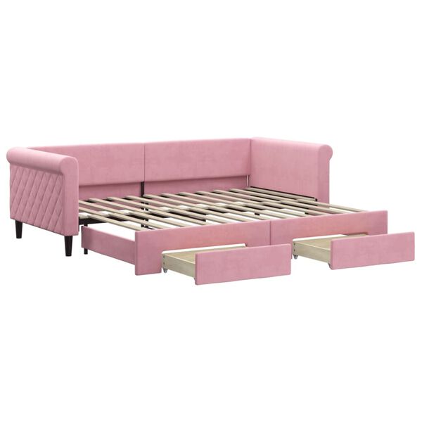 vidaXL Sofá cama nido con cajones terciopelo rosa 90x200 cm