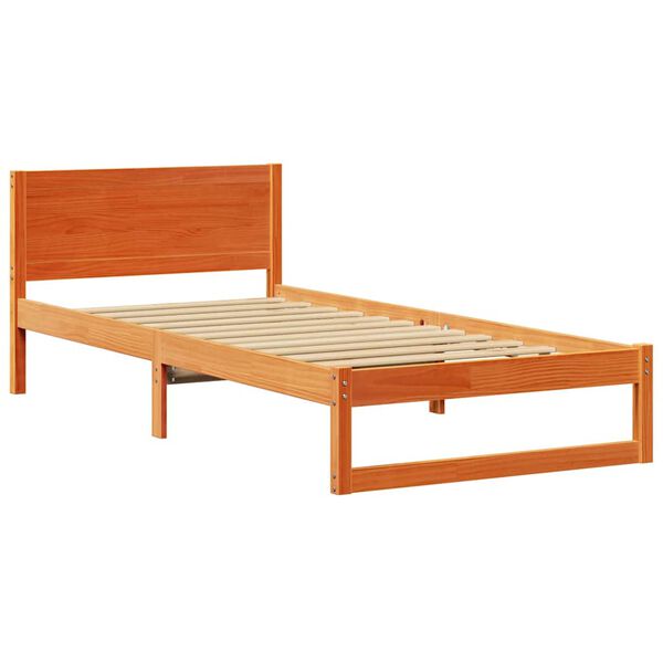 vidaXL Estructura de cama con cabecera Marr&oacute;n cera 75 x 190 cm