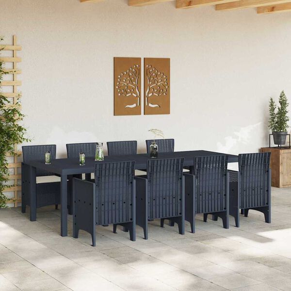 vidaXL Conjunto de Comedor de Jardín 9 pcs Antracita Ratan Polt
