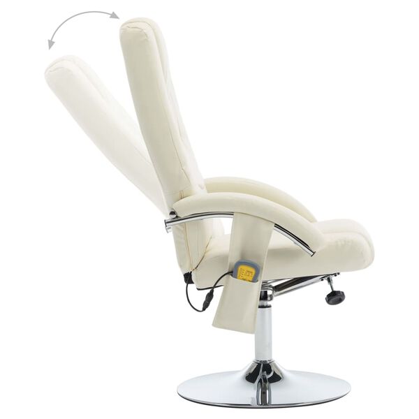 vidaXL Sillón de masaje con reposapiés cuero sintético blanco crema