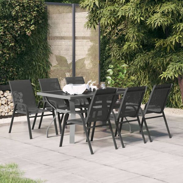vidaXL Juego de comedor de jard&iacute;n 7 piezas con cojines gris y negro